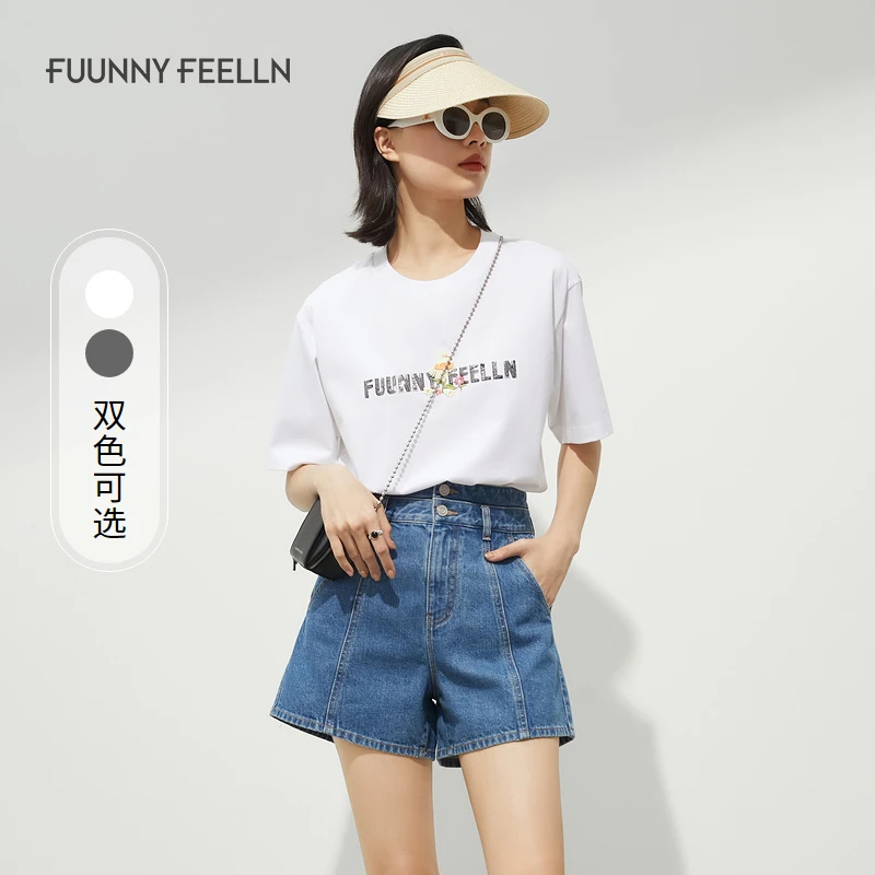 FF||仿佛气质短袖白色T恤女纯棉时尚印花FM00511