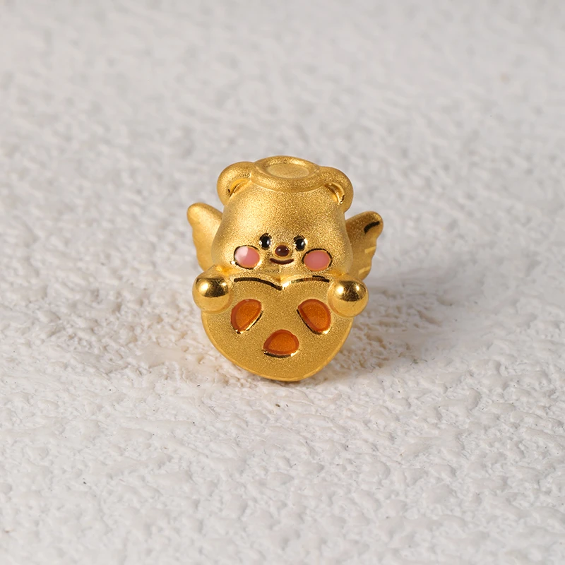 足金999碱水结黄油小熊烤漆3D硬金手串