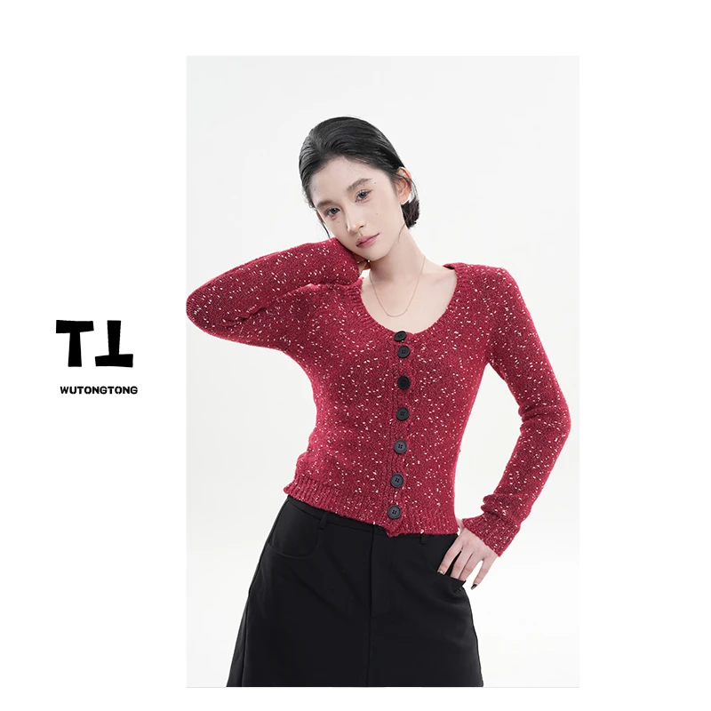 吴童童现货【波尔卡】冬季新款长袖波点开衫毛衣宽松针织外套61805