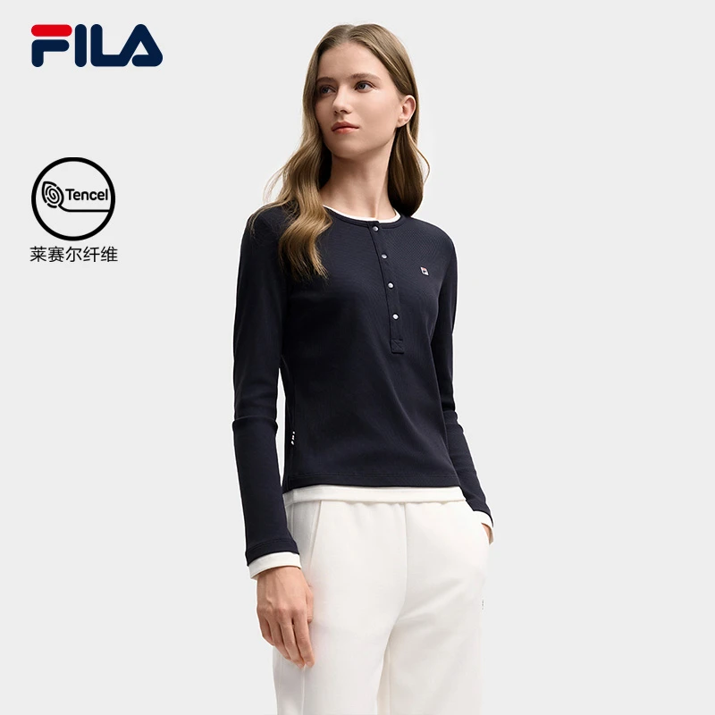 【百搭舒适】FILA/斐乐女装秋流光风新款圆领长袖打底衫F11W548214F