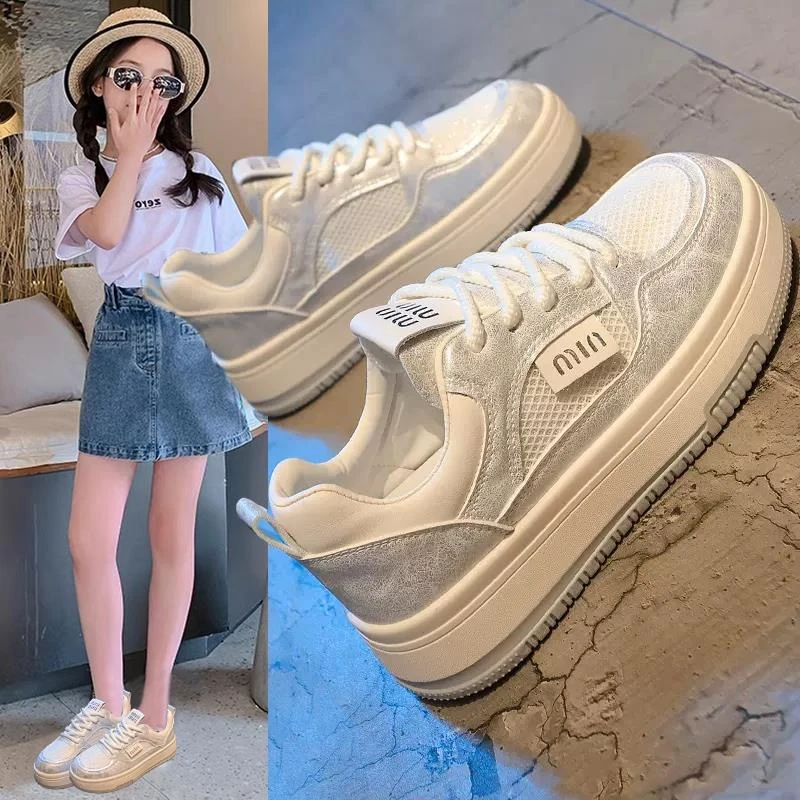 FAVMARTHA女童运动鞋2025新款夏季儿童小白鞋网面透气老爹鞋中大