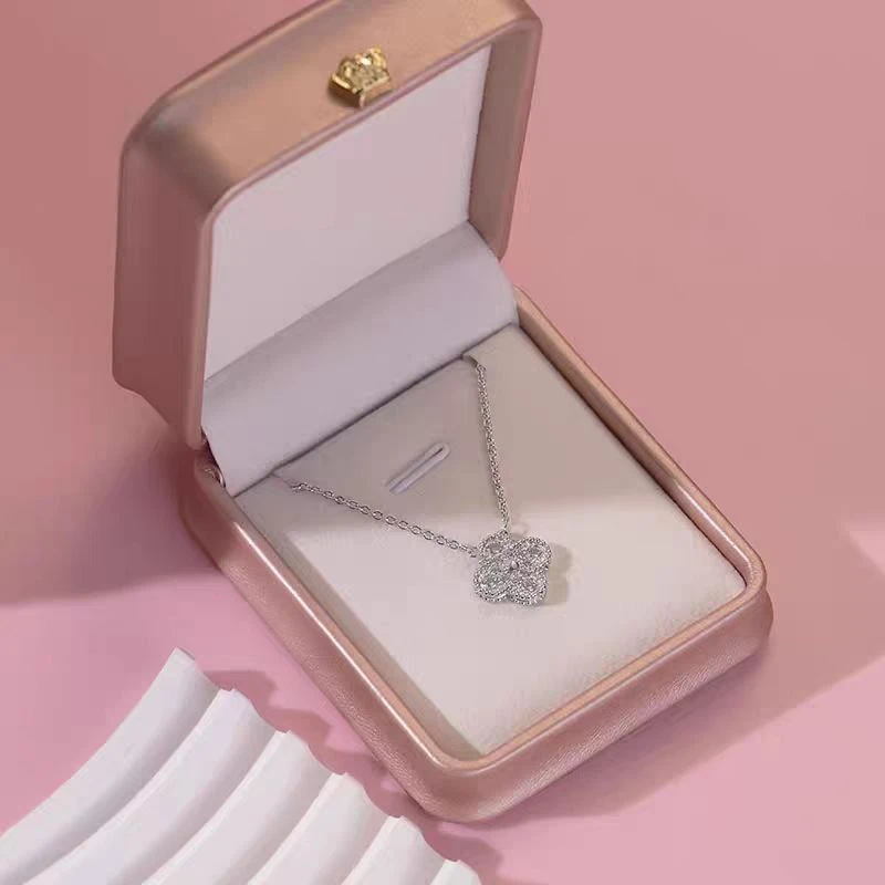 坠链均足银 足银s999 碎冰冰四叶草项链