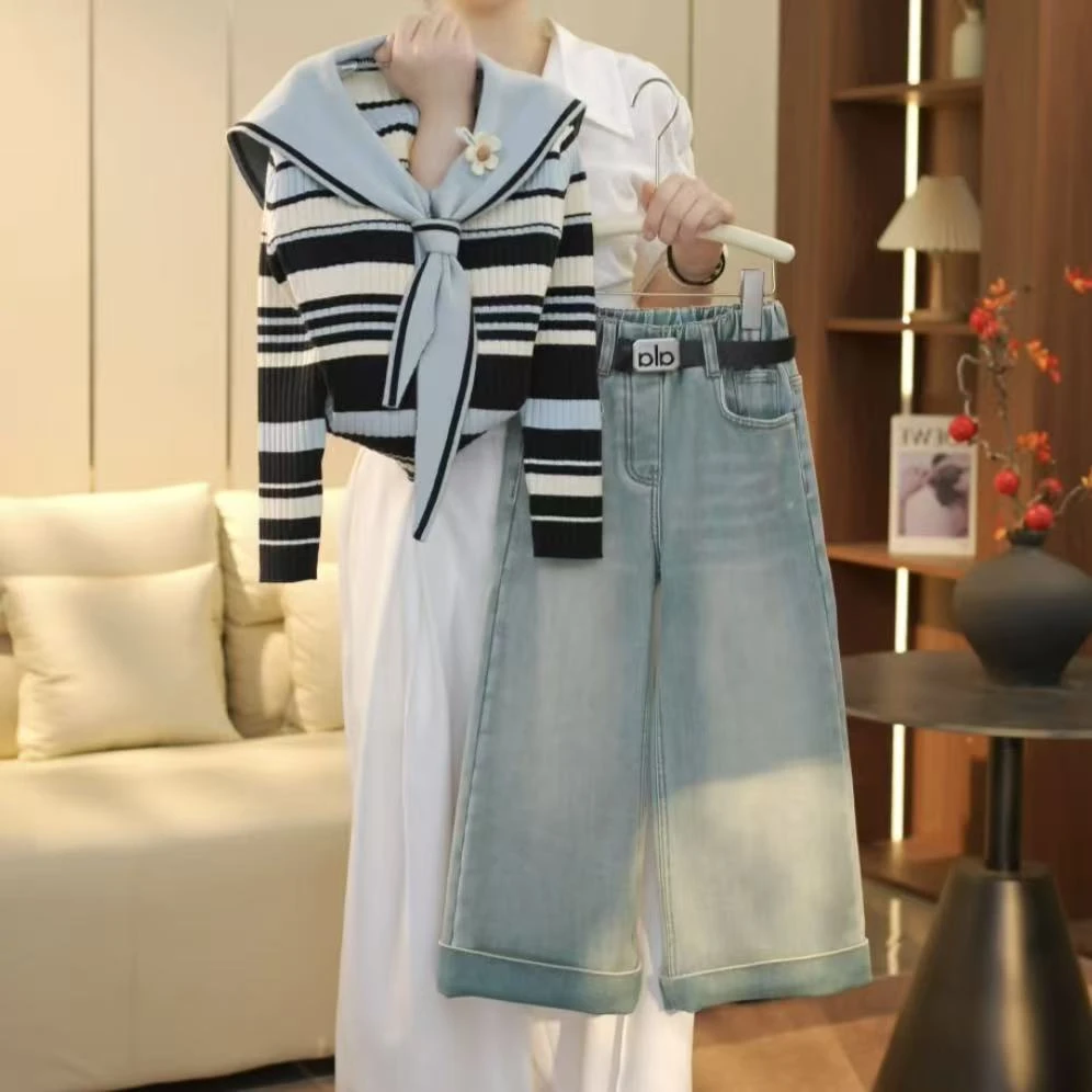 boboe/波波鹅女童秋冬新款套装时尚百搭休闲上衣+加绒裤子--Y5804