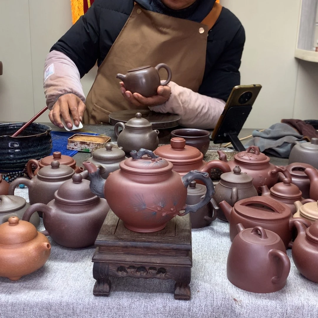 紫泥茶壶松针报春300C半手工制作