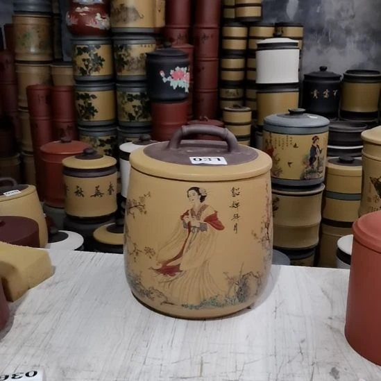 紫砂茶叶罐石瓢美女图031