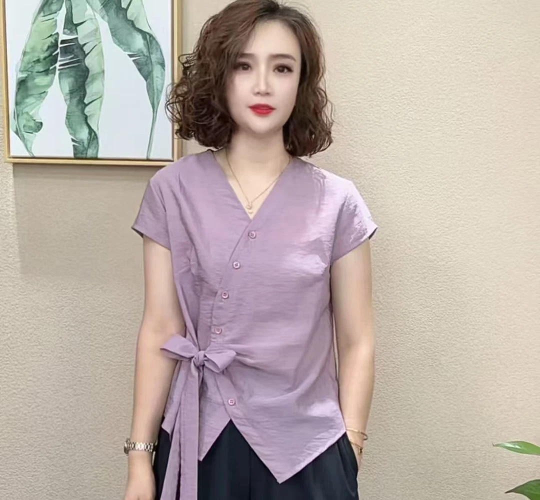 预览 夏季新款时尚洋气百搭减龄显瘦女短袖气质T恤上衣#182555