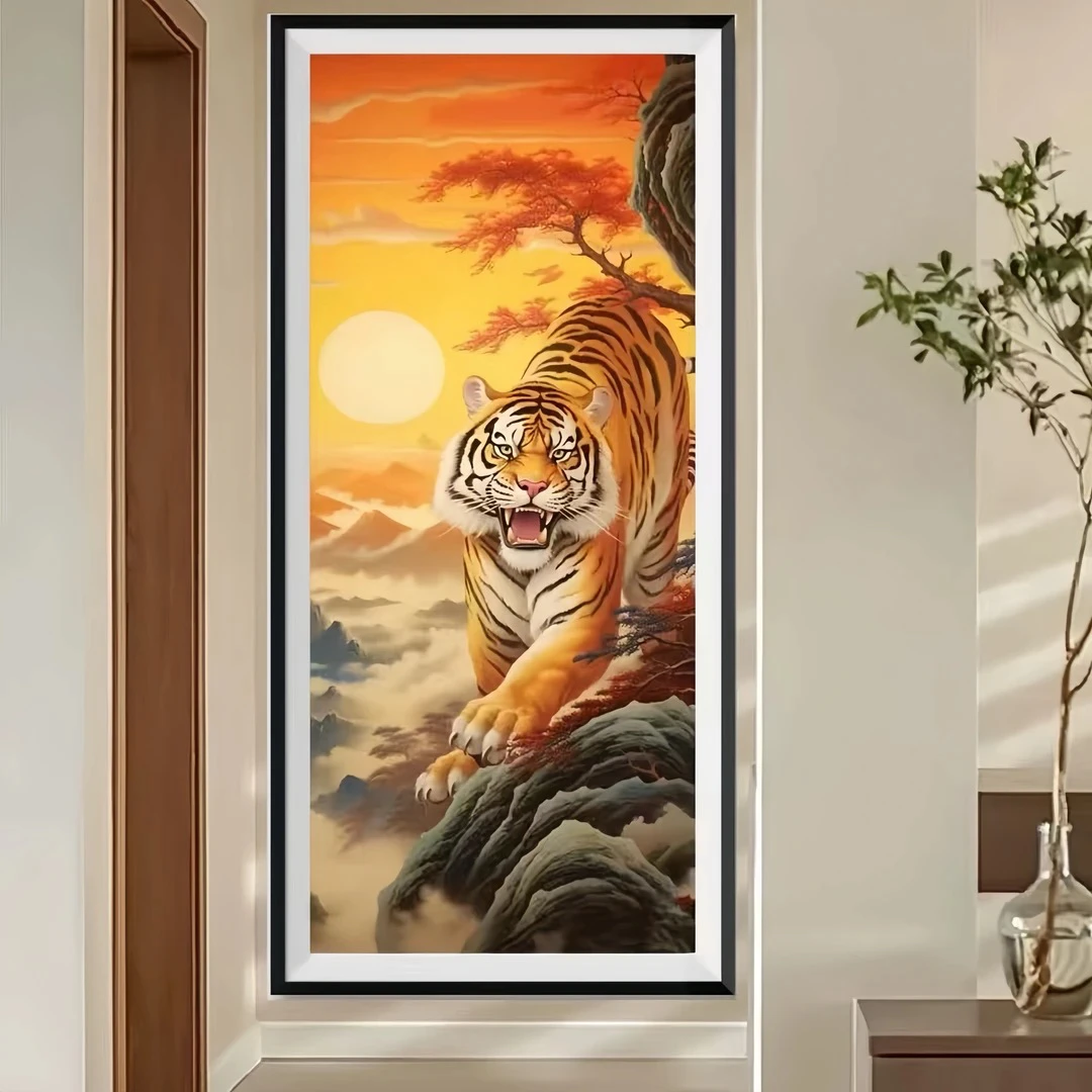 【400】虎踞朝阳十字绣尺寸75×140cm.大格四股线绣，41色满绣无勾边