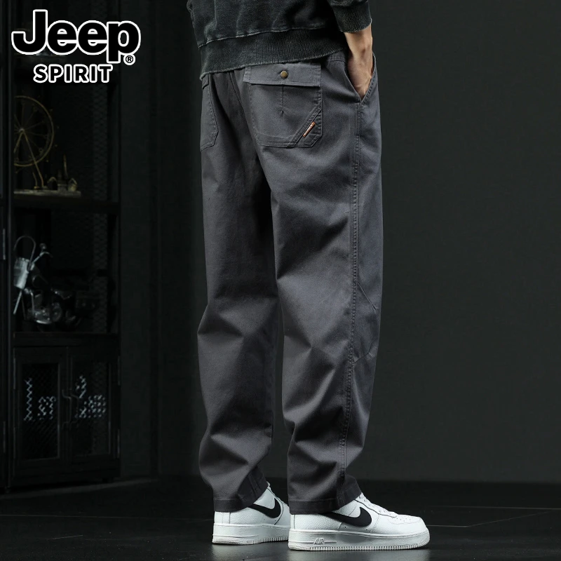JEEPSPIRIT美式工装裤男士冬季加绒阔腿裤宽松潮牌直筒大码休闲裤
