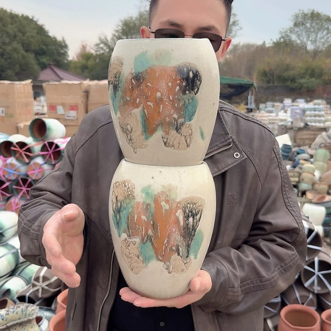 紫砂花盆口14高21（两个蛋壳工艺品！！！