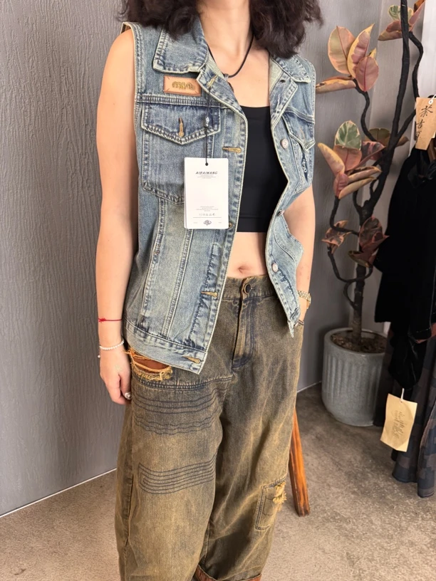 冉梅休闲牛仔马甲