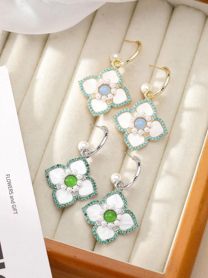 合金合成锆石耳饰 1748【花想容】新中式国风耳环