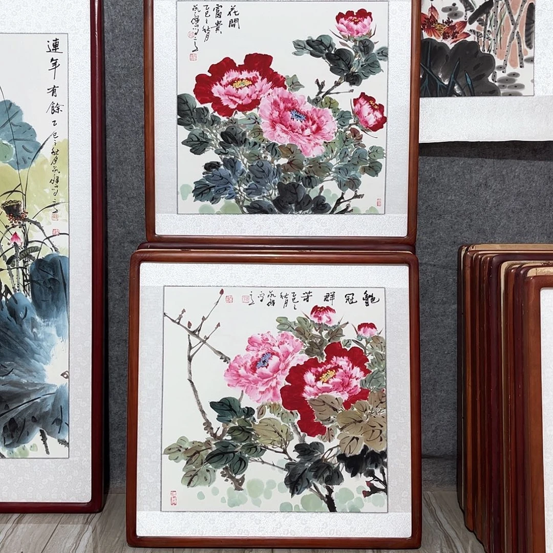 国画书画作品带框63×63