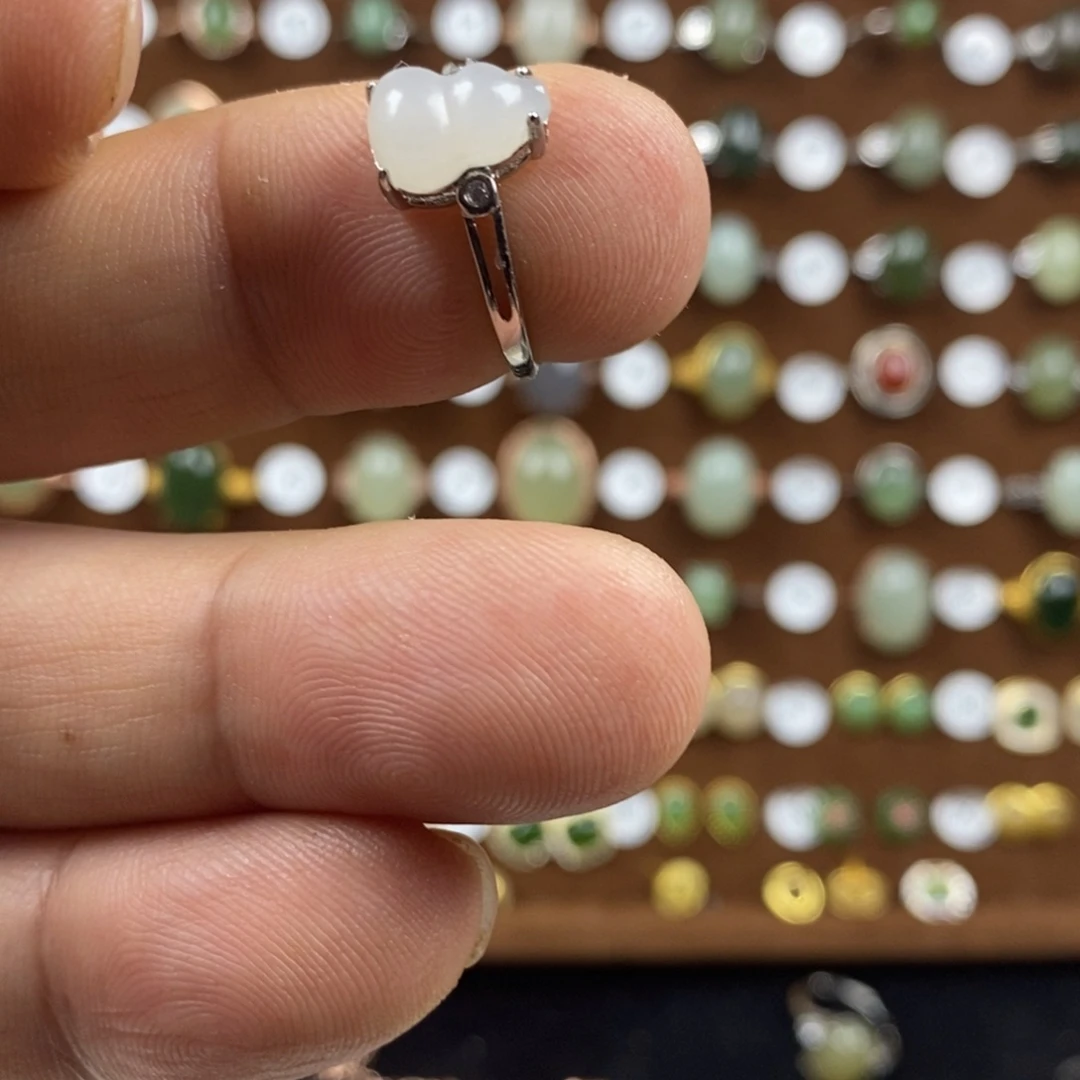 和田玉（白玉）戒指银S925镶嵌