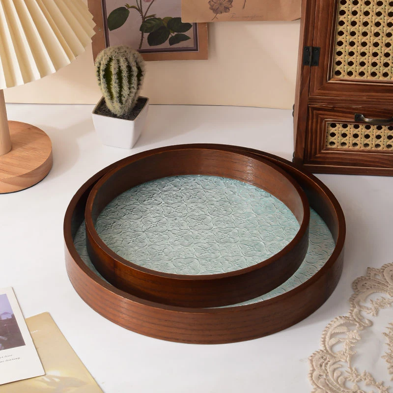 轻奢海棠花玻璃茶盘家用干泡茶具茶台复古中式小型茶杯收纳托盘