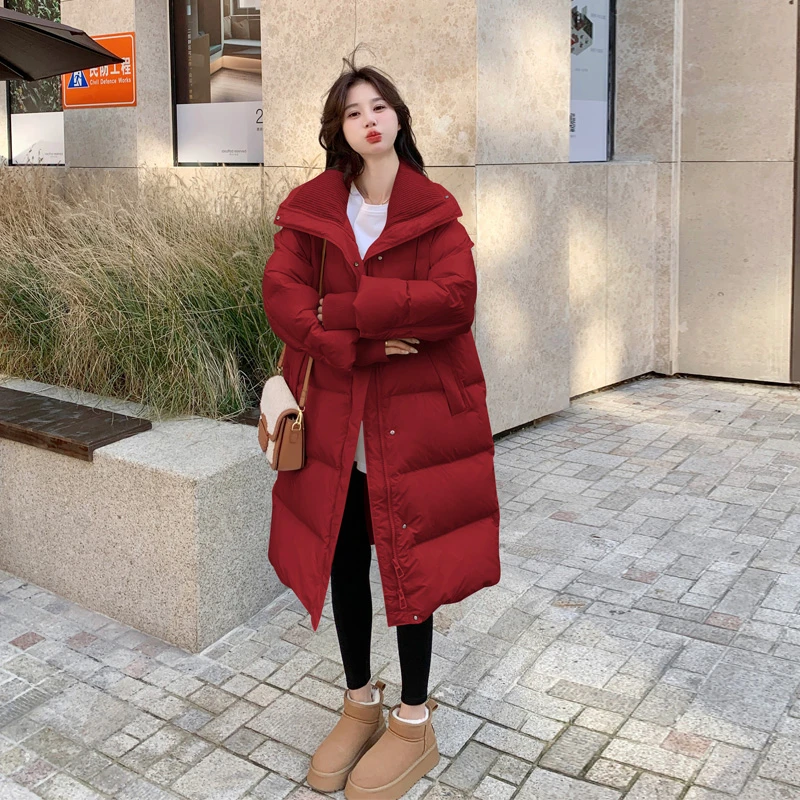 氛围感羽绒服女中长款2024冬季新款韩系穿搭收腰显瘦白鸭绒面包服