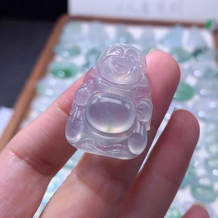 颈饰未镶嵌翡翠高冰飘花布袋佛