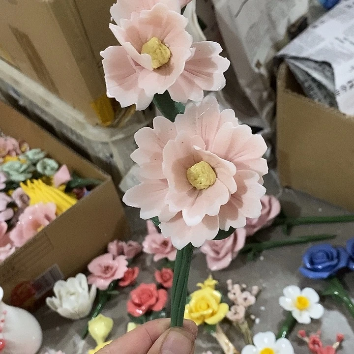 瓷片纯手工陶瓷花摆件瑕