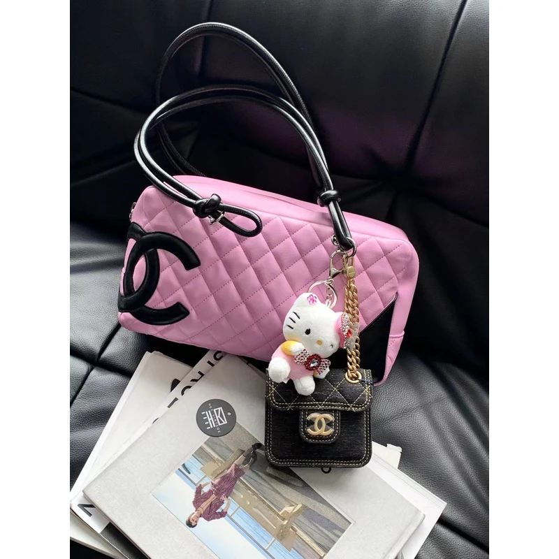 95新 Chanel/香奈儿 粉色康鹏波士顿枕头包  28cm 15659168