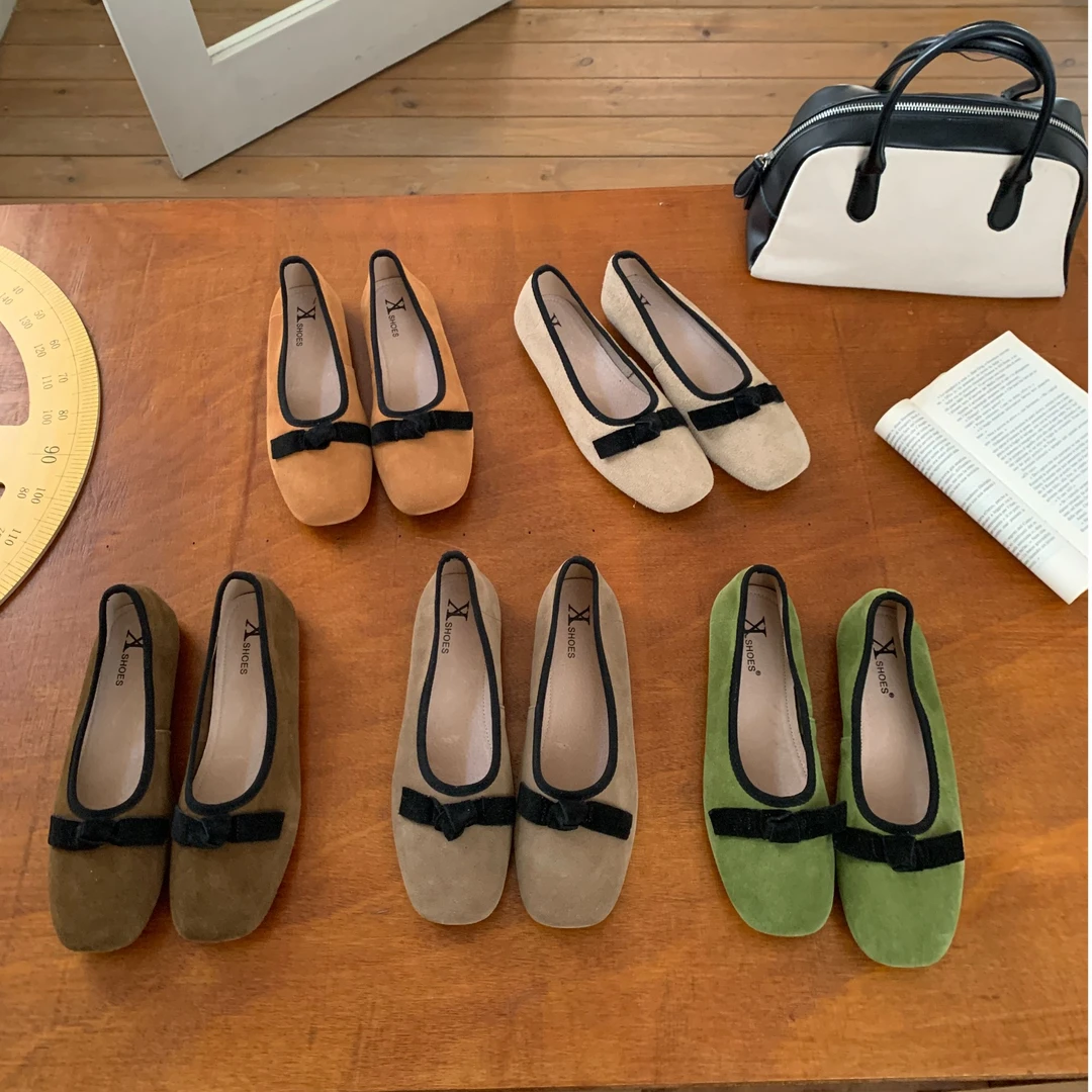 女款爆款2025新款韩系百搭小众鞋子平底浅口蝴蝶结单鞋百搭豆豆鞋