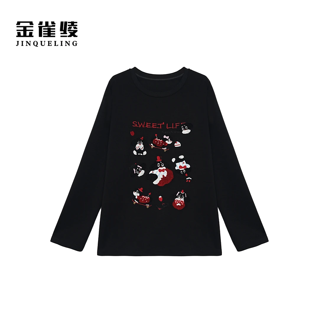金雀绫【草莓小狗】卡通设计重工刺绣加宽加大T恤SZA3SY812