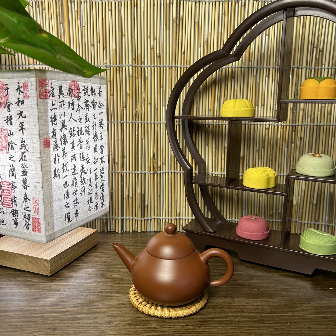 130ML 潮州原矿朱泥 矮梨壶直嘴全手工拉胚制作可梨形壶