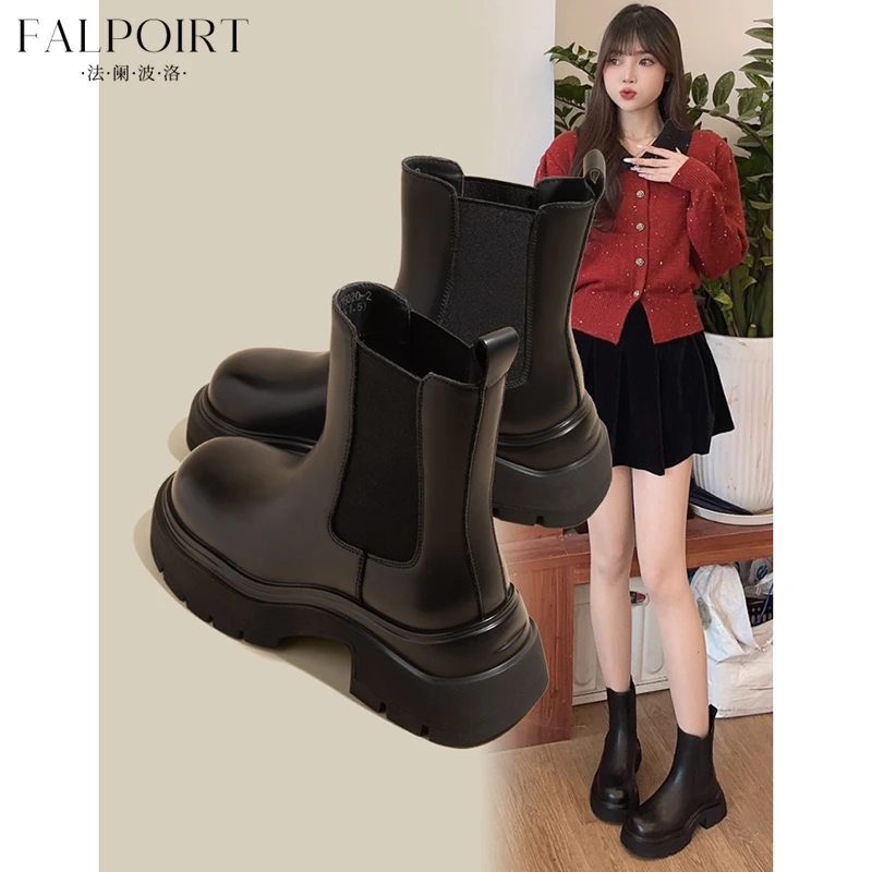 FALPOIRT内增高马丁靴女真皮厚底加绒烟筒切尔西短靴子英伦风百搭