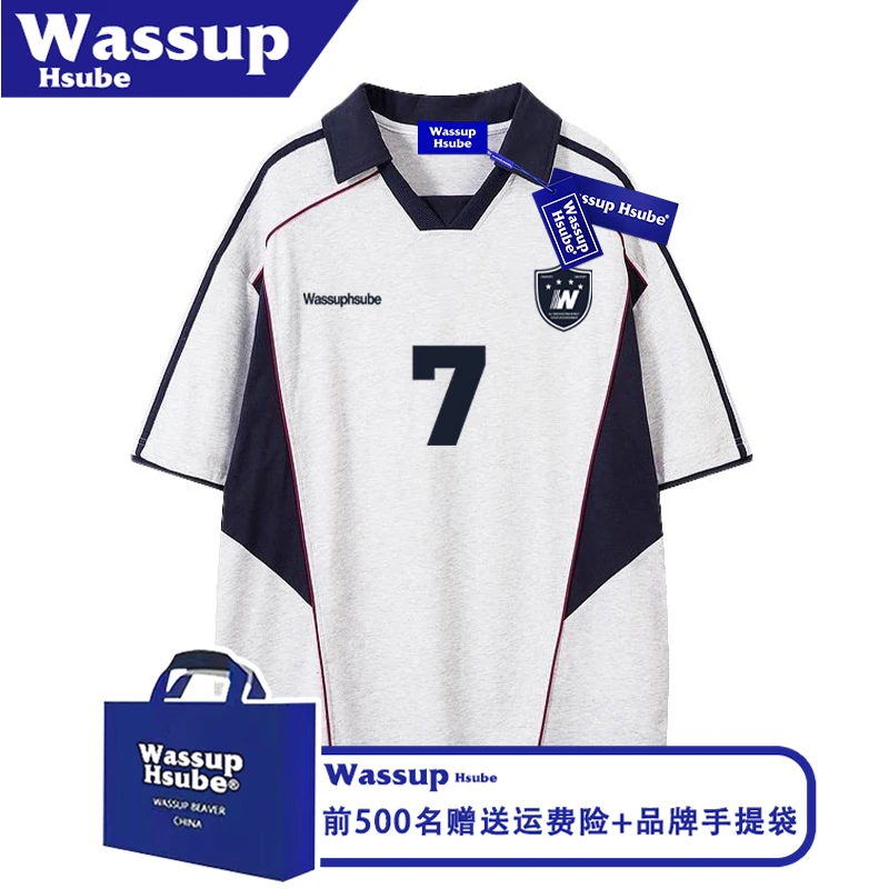 WASSUP HSUBE潮牌高街字母印花纯棉短袖男女款POLO衫ins夏潮酷T恤