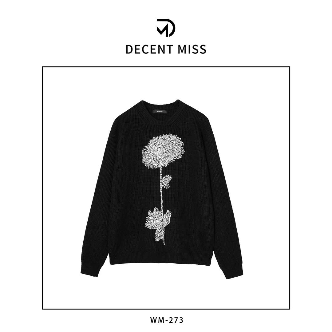Decent miss 一枝花手工缝制圆领毛衣WM-273