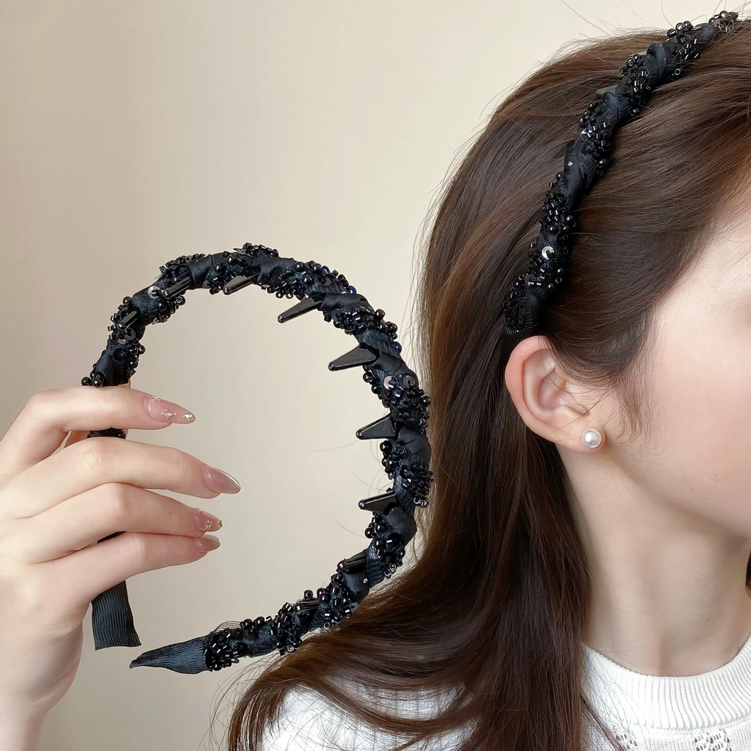 气质手工绕珠高颅顶发箍洋气小香风头箍