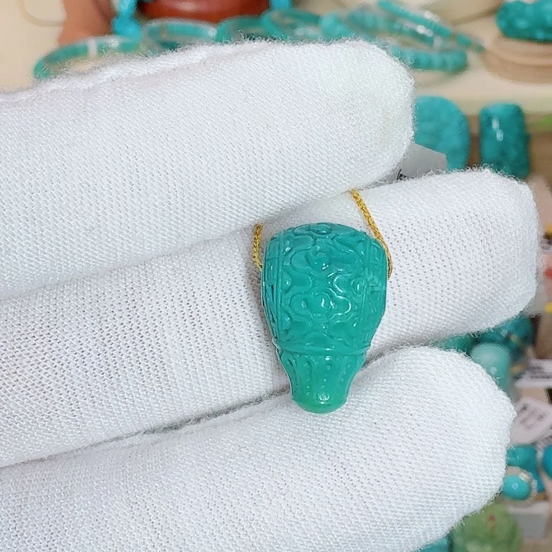 绿松石未镶嵌珠宝奇石精工祥云三通