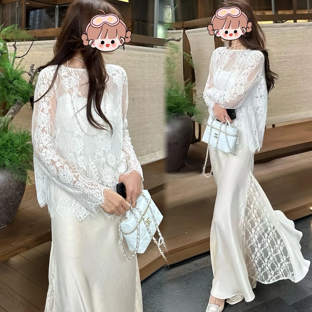 初夏御姐轻熟风穿搭2025法式洋气高级感蕾丝上衣女高腰显瘦半身裙