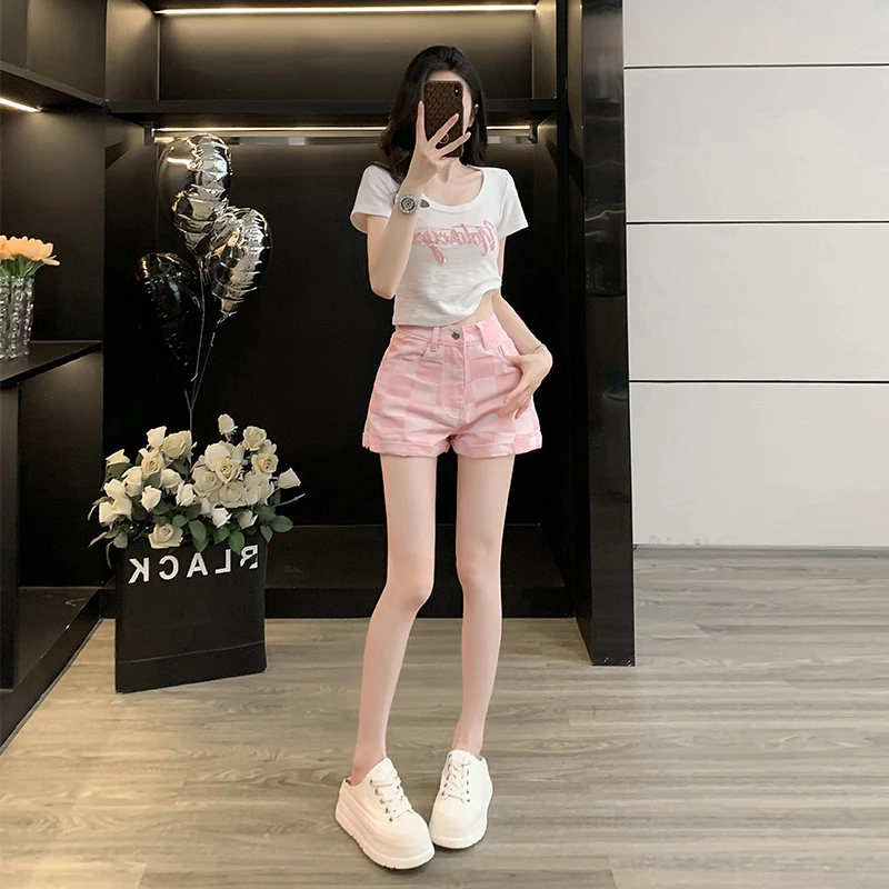 夏季珠片刺绣短袖牛仔短裤时尚显瘦气质高腰休闲复古减龄套装