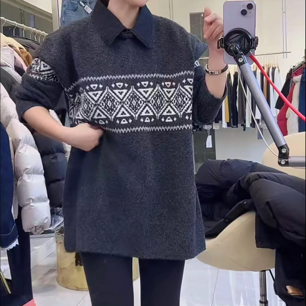 2140冬季新款衬衣活领针织衫（衣长72CM左右）