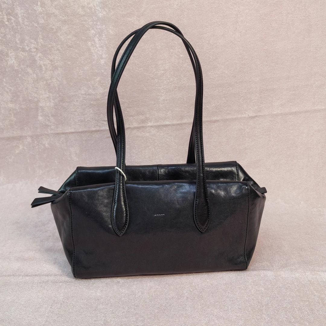 波仕顿拉链托特包百搭黑色经典双根简约风腋下包包头层牛皮女包