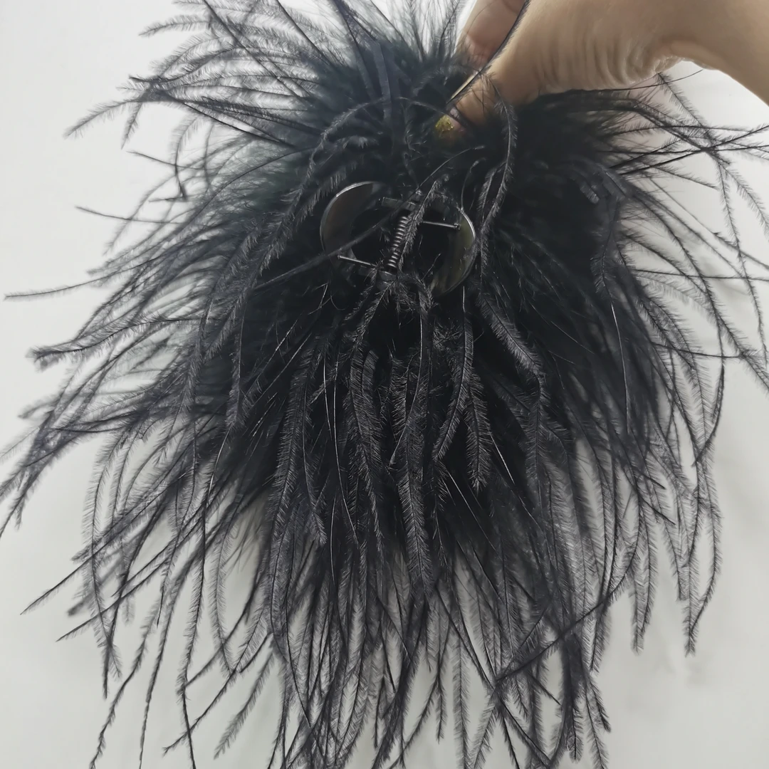 超仙ins风羽毛抓夹高级感发夹女鸵鸟毛发夹后脑勺毛绒鲨鱼夹发卡