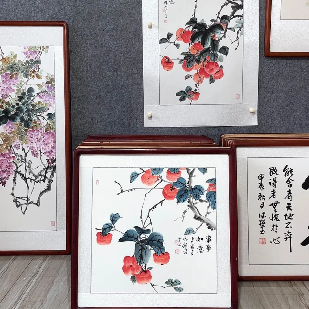 国画书画作品带框63×63