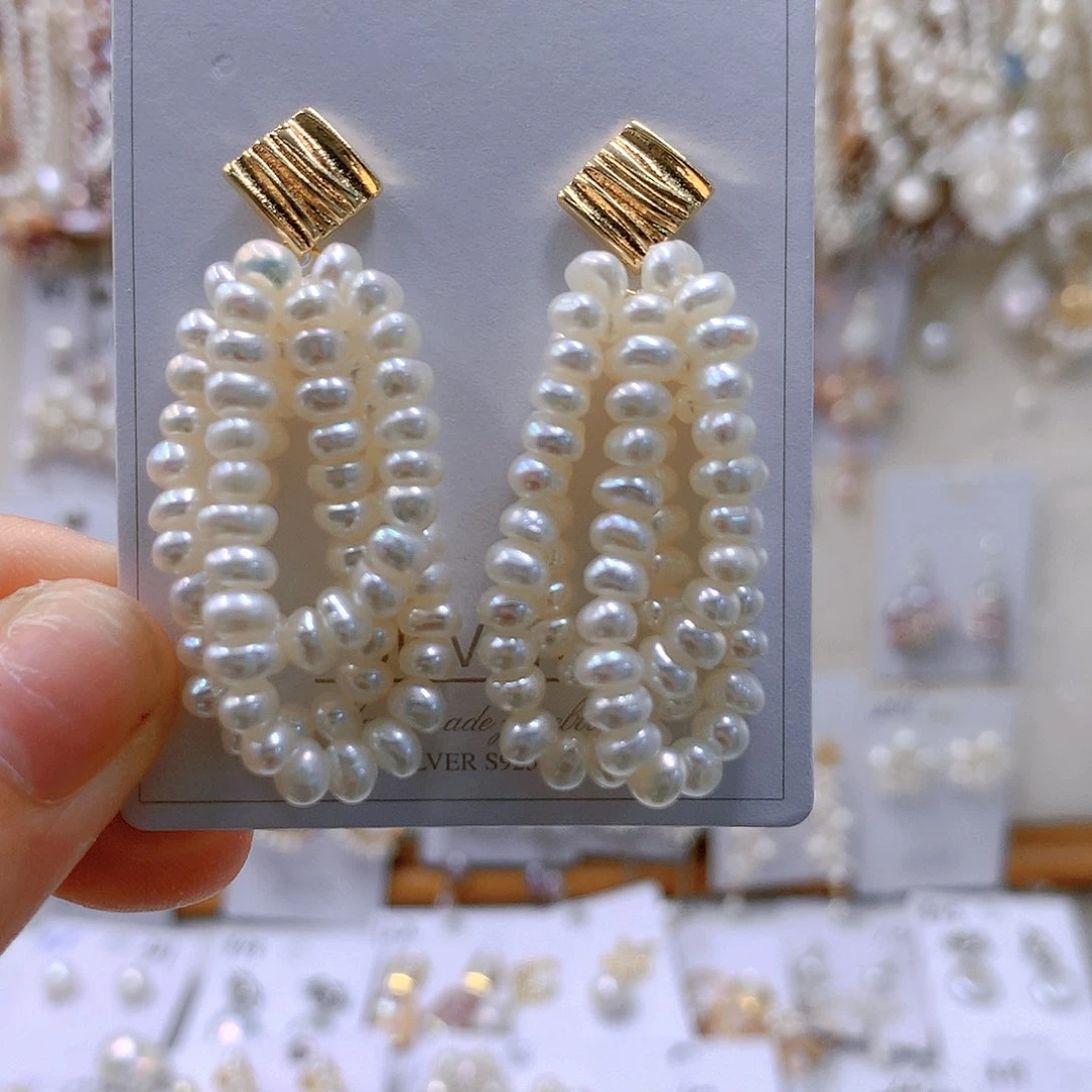 银S925镶嵌耳饰淡水珍珠