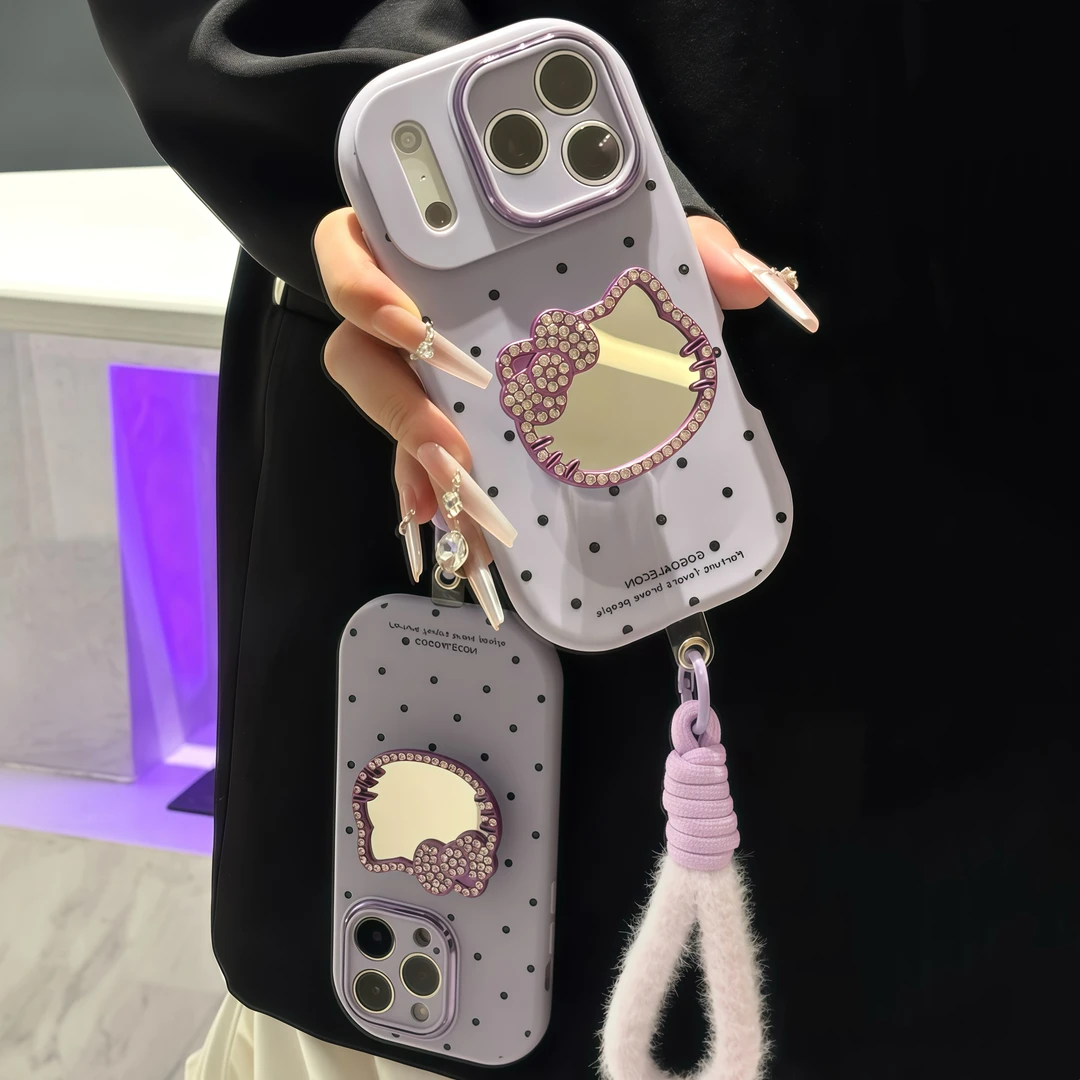 满钻KT镜子支架挂绳适用苹果16/17手机壳iPhone15小米vivoppo华为