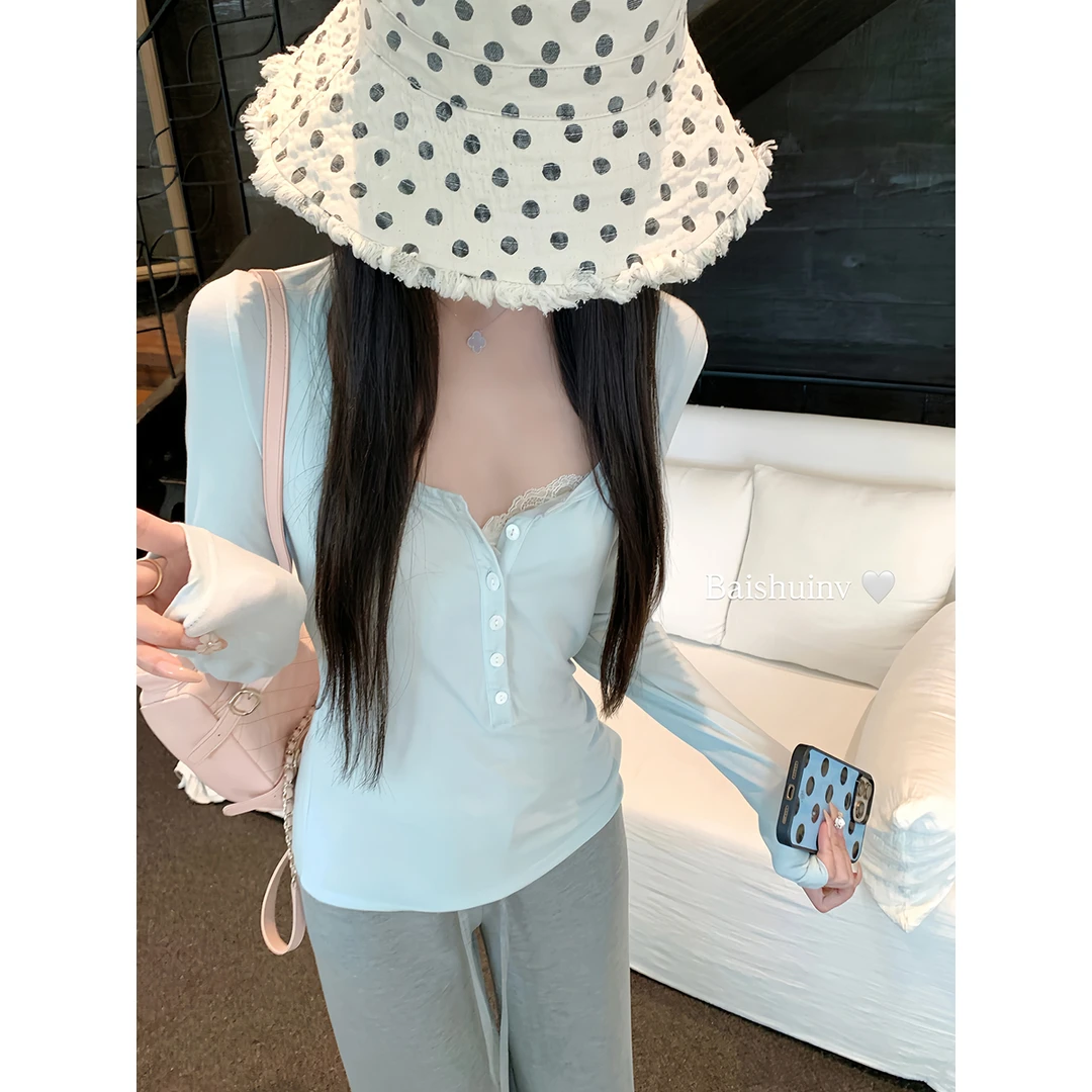 白水女 慵懒面膜T 莫代尔亨利领T恤女夏韩系设计感上衣B50550700