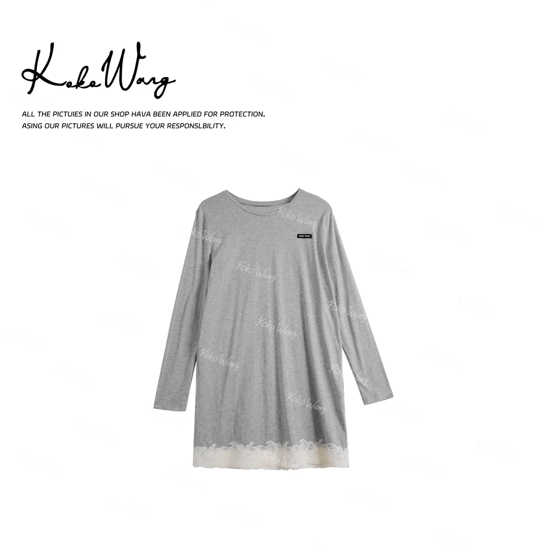 KOKO WANG夏季时尚蕾丝拼接显瘦百搭中长款长袖T裙 N5705E05T42