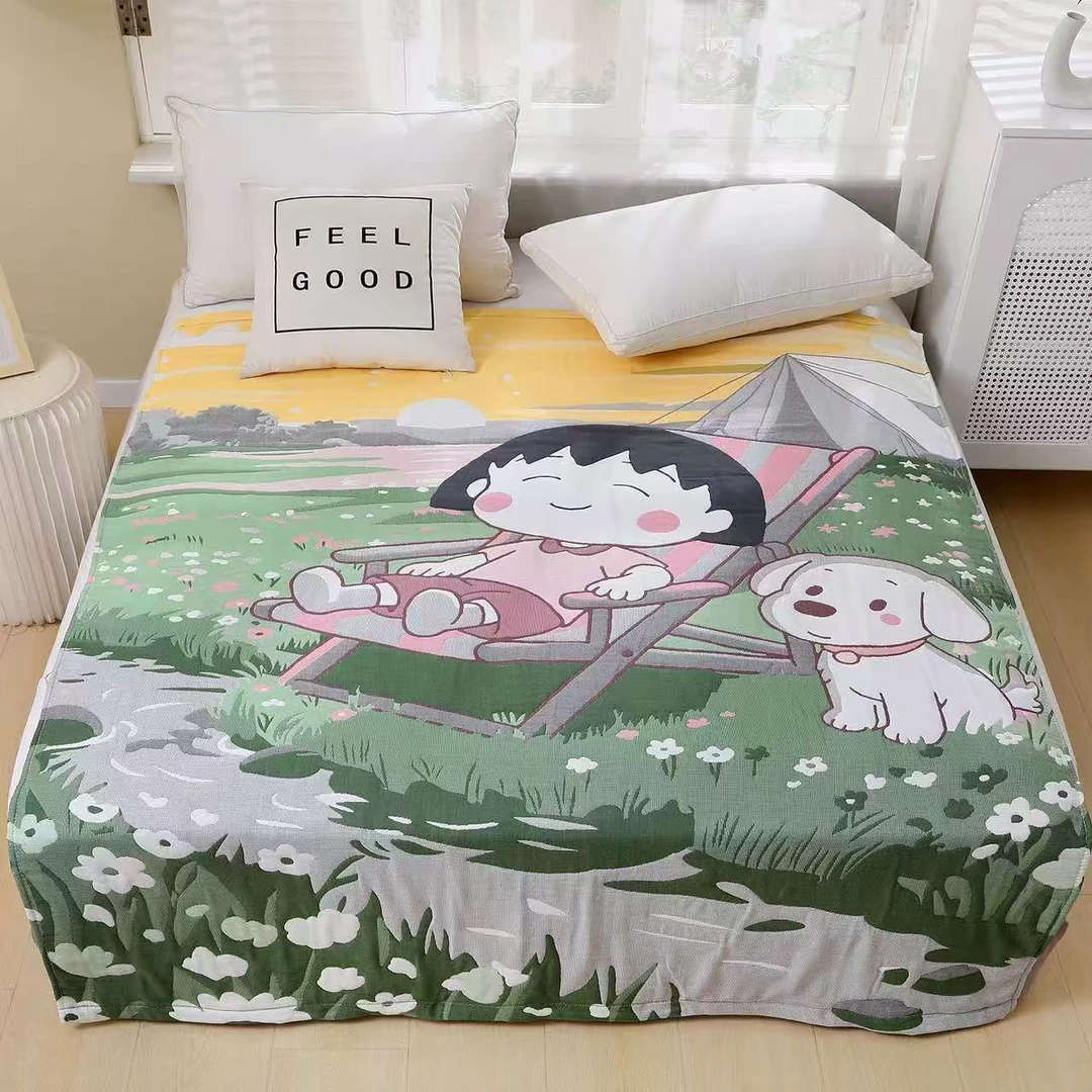 【樱桃丸子】150*200cm亲肤可爱卡通柔软纱布泡芙被XH