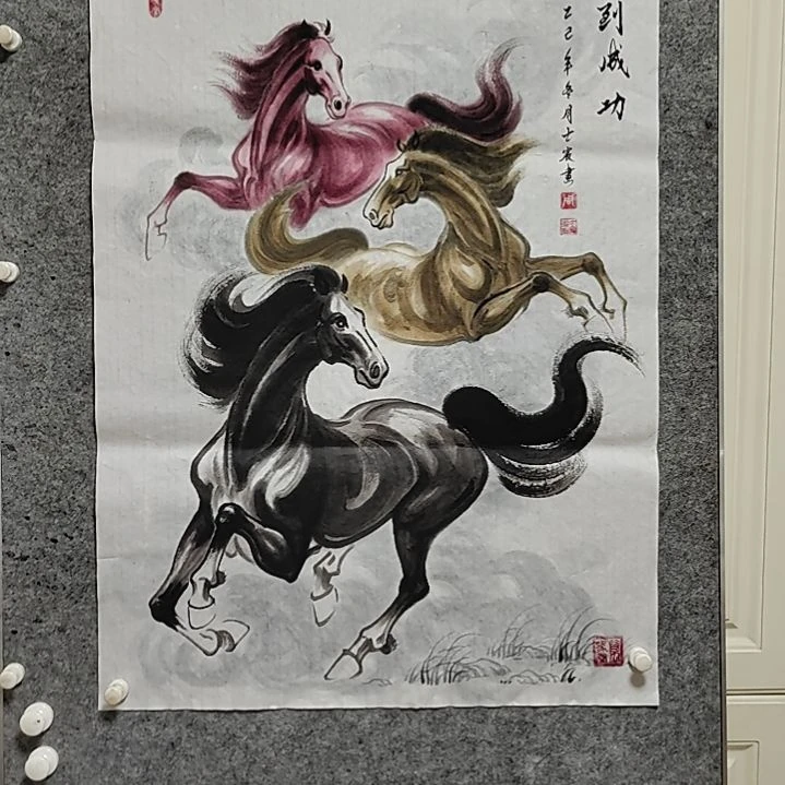 横款周士宸水墨写意骏马图