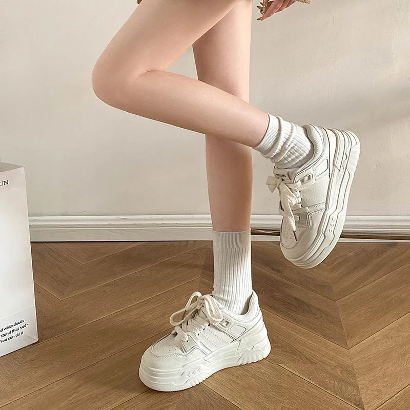 【FBZN官方正品】厚底板鞋女2025春夏季圆头新款增高通勤小白鞋韩