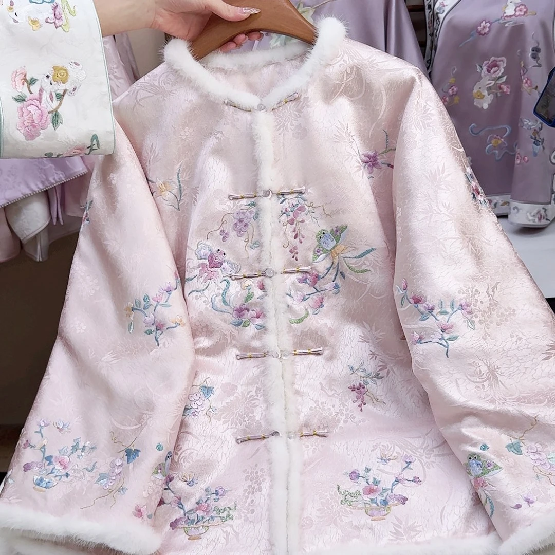 织绣真丝粉色 春满园棉服
