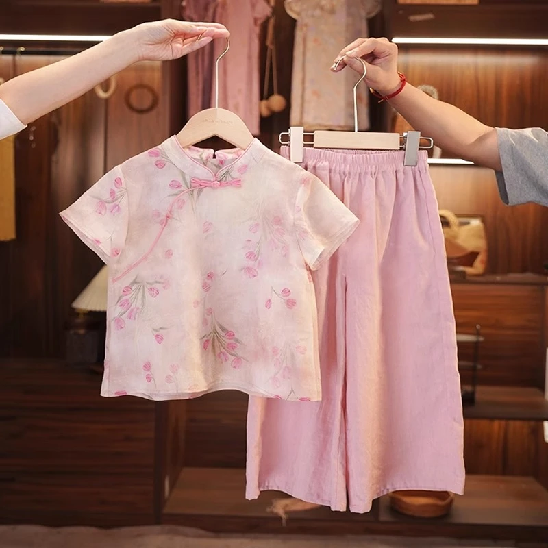 汉服女童夏套装新中式国风儿童2025新款女孩夏装女大童两件套唐装