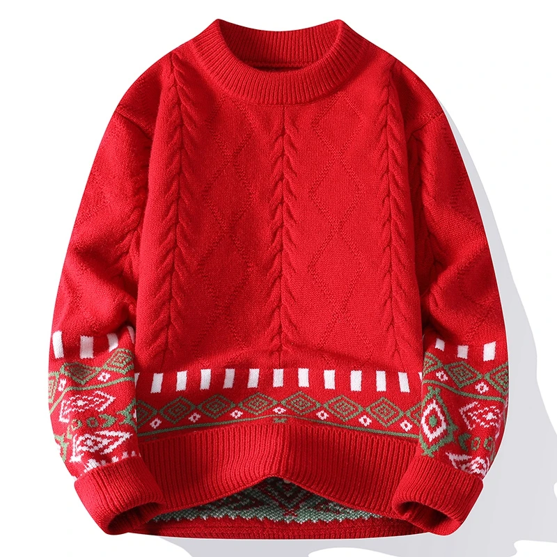 男生毛衣新款2025爆款绿色红色黑色绞花男女同款潮牌高级感针织衫