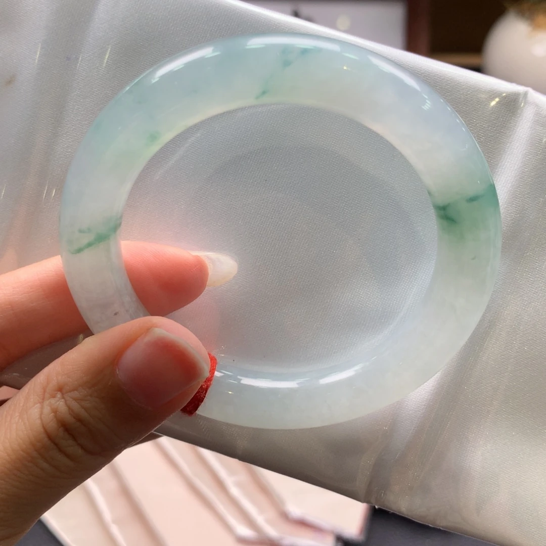 翡翠未镶嵌手镯冰飘花圆条39号