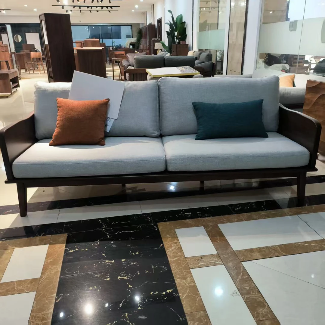 北美黑胡桃木沙发轻奢简约三人位