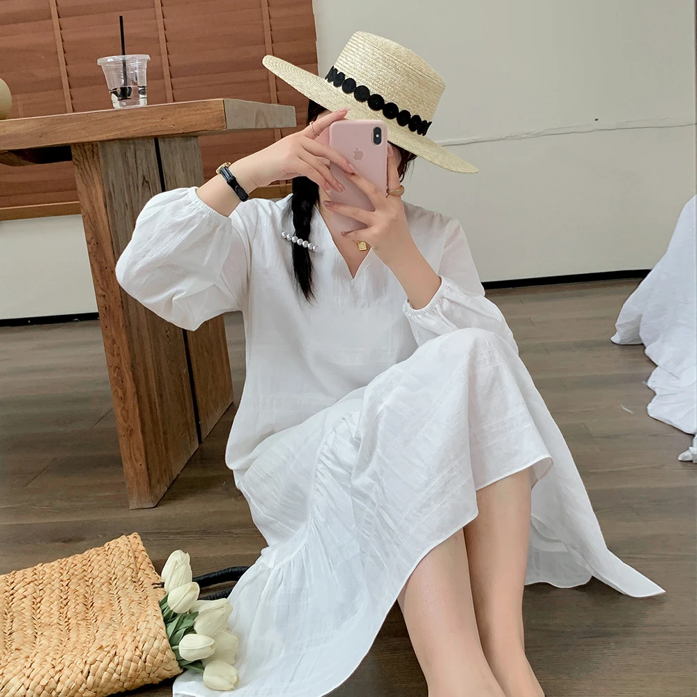 大码胖mm秋季鱼尾小白裙连衣裙