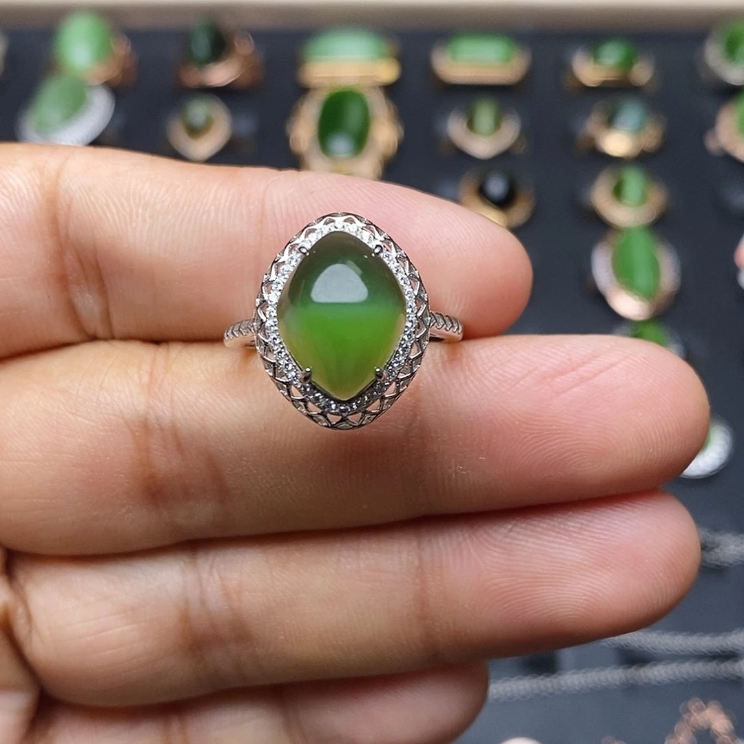 和田玉（碧玉）银S925镶嵌吊坠(不含链)戒指